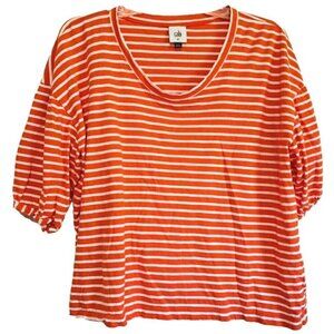 cabi Women's XS Plus Size Orange Stripe Poof Sleeve Cropped Tee SEE DESCRIPTION